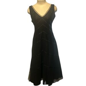 BCBGMaxazria Black A-Line V-Neck Polka Dot Midi Dress Size 8